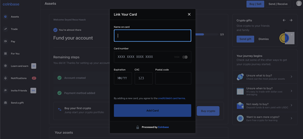 link your card and complete bitcoin purchase