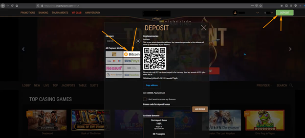 bitcoin casino login window and deposit methods online